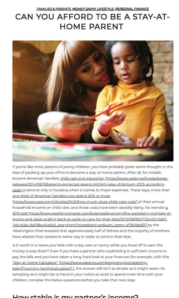 Stay at Home Parent blog 3 x 5