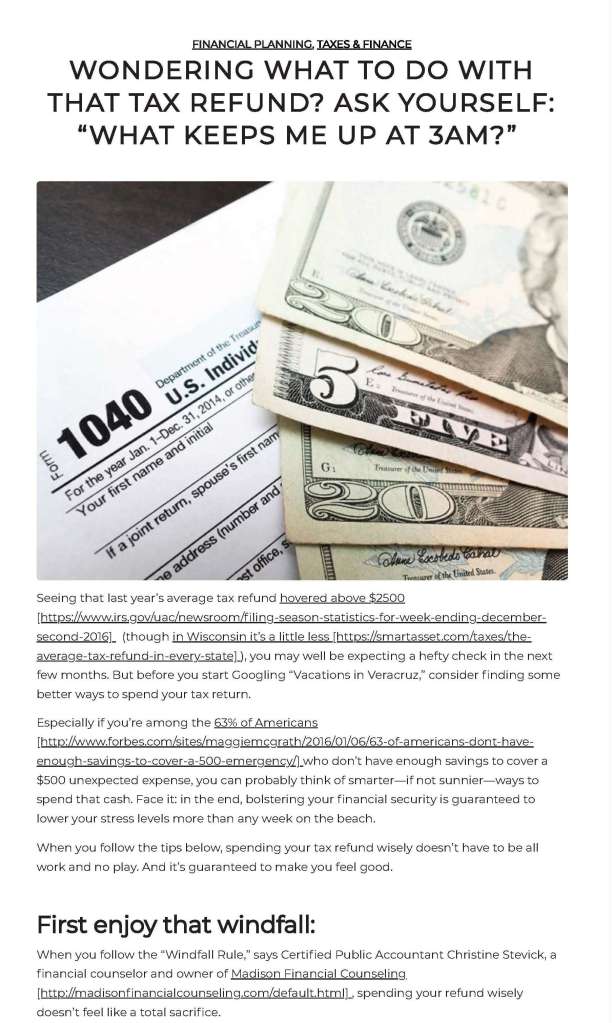 Tax Refund article for SafetyNet