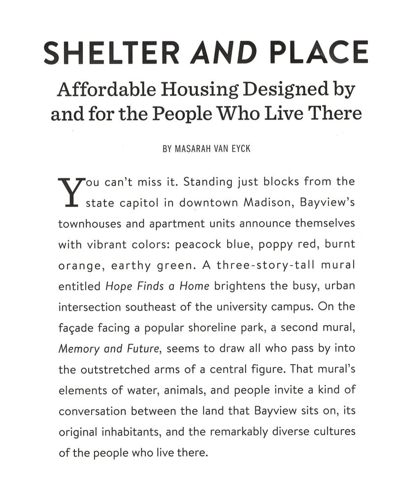 Lead text Masarah Van Eyck article for Wi People and Ideas Magazine
